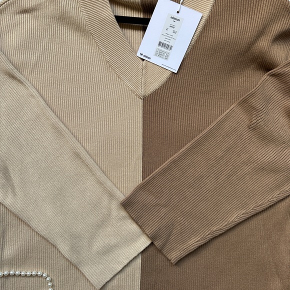 Minimum Ribbed Sweater in Tan and Cream - Picture 12 of 14